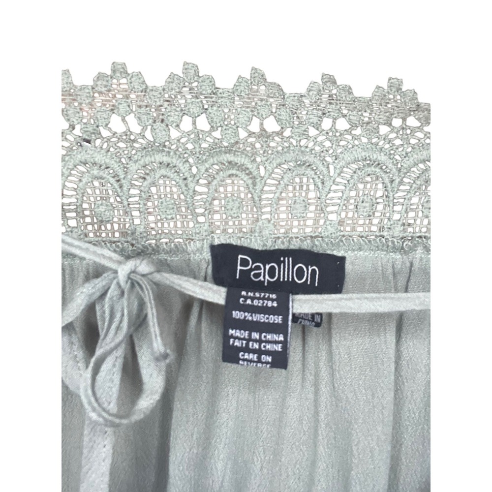 Papillon Sage Crinkle Lace Top Womens Large Green Crochet Boho Blouse PT-14060 - Picture 7 of 8